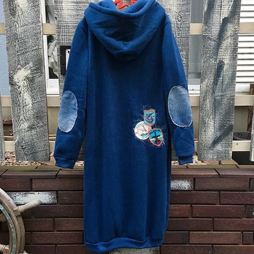 セレクト加工】ワッペン肘パッチロングパーカー（ネイビー） パーカー