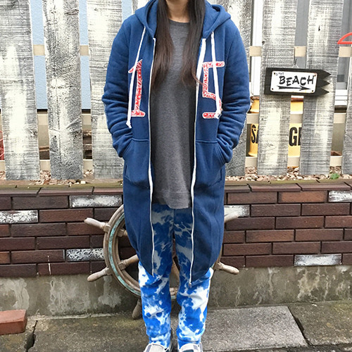 セレクト加工】ワッペン肘パッチロングパーカー（ネイビー） パーカー