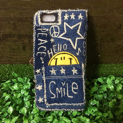 【受注生産】デニム刺繍スマホケース（iPhone6/6s,7/8/SE2,12mini用） 2枚目の画像