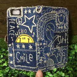 【受注生産】デニム刺繍スマホケース（iPhone6/6s,7/8/SE2,12mini用） 4枚目の画像