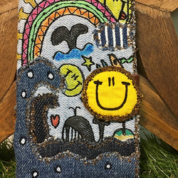 【受注生産】クジラの冒険刺繍オールデニムVerスマホケース（iPhone6/6s,7/8/SE2,12mini用） 6枚目の画像