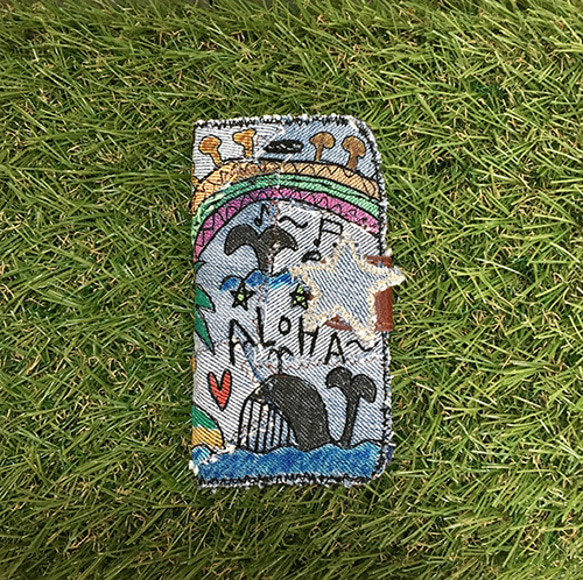 牛仔布夏威夷刺繡智能手機套（適用於iPhone 6 / 6s，7/8，X，XS） 第1張的照片