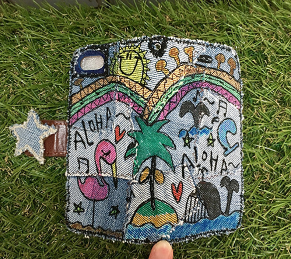 牛仔布夏威夷刺繡智能手機套（適用於iPhone 6 / 6s，7/8，X，XS） 第3張的照片