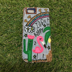 ハワイアンオールスターオールデニムVer刺繍スマホケース（iPhone6/6s,7/8,X,XS用） 2枚目の画像