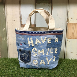 ツギハギ「HAVE A SMILE」ワッペンミニトート 1枚目の画像