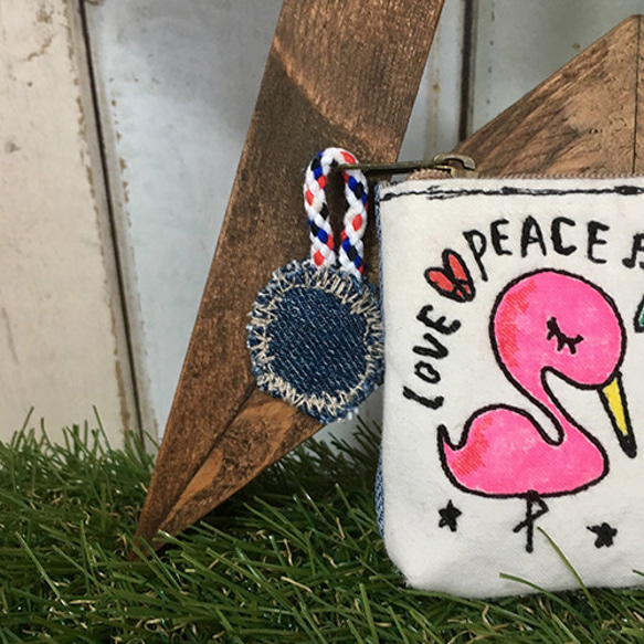 火烈鳥和菠蘿刺繡硬幣盒（小袋） 第3張的照片