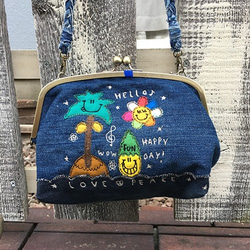 布帛刺繍デニムガマ口ショルダー 4枚目の画像