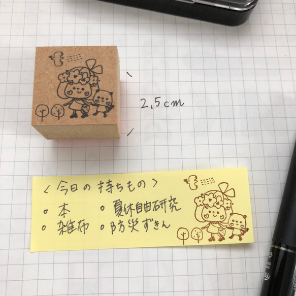 太め付箋にも！ピッタリ！花かんむりのりぼんちゃんとパンダの散歩スタンプ 2枚目の画像