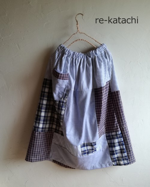 播州織ストライプパッチワークロングスカート 1枚目の画像