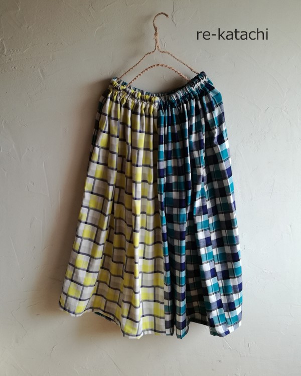 播州織なめらかレーヨン混チェックギャザーロングスカート　　j55