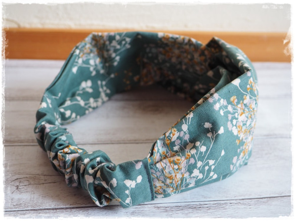 ＊　カスミソウ　クロスヘアバンド（ブルーグリーン）　＊ 4枚目の画像