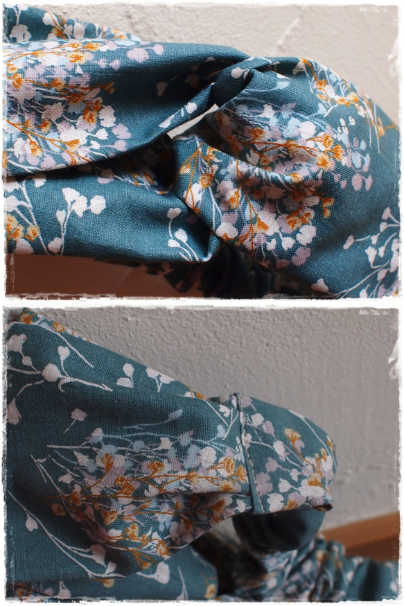 ＊　カスミソウ　クロスヘアバンド（ブルーグリーン）　＊ 5枚目の画像