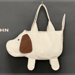 SIOCO・新作・8号帆布 ・ドッグ帆布トートバッグ 《JOHNジョン》ブラウンタイプ・犬の日2023 立体犬バッグ 3枚目の画像