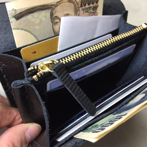 creema コンパクト　ウォレット　財布 9/11まで送料無料creema限定) 革 リザード型押しレザー コンパクト