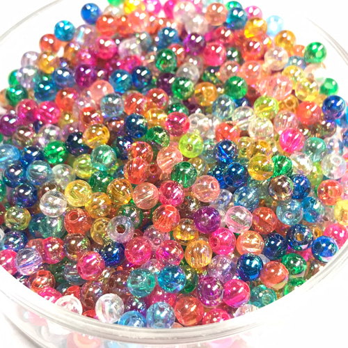 約4mm 300個】キャンディーカラーアクリルビーズ 虹色 AB アソート