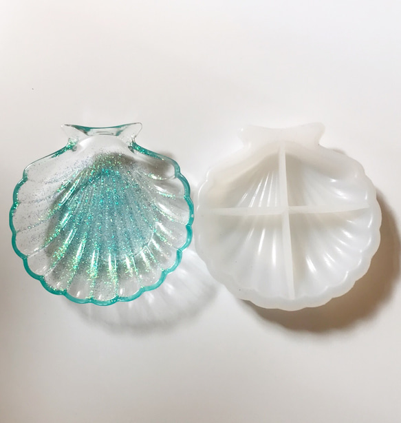 【お皿が作れる】貝殻のお皿のシリコンモールド　トレイ　大サイズ  2液レジン推奨 4枚目の画像