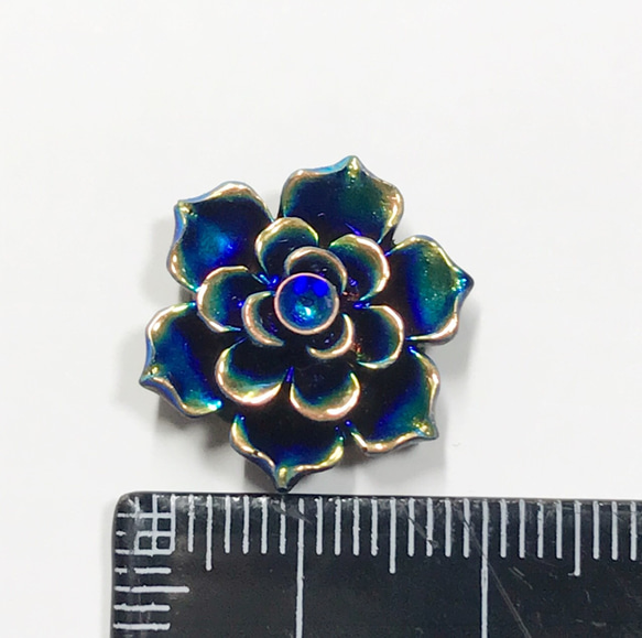 【20mm　6個】レッド×オーロラ　バラのアクリルカボション　ラメ　花  AB 4枚目の画像