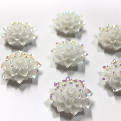 【20mm　6個】ホワイト×オーロラ　ダリアのアクリルカボション　ラメ　花  AB 3枚目の画像