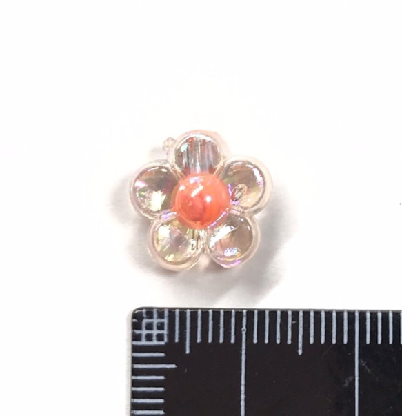 【約12mm 30個】5枚花びらのオーロラお花ビーズ 花芯パステルカラー AB 5枚目の画像