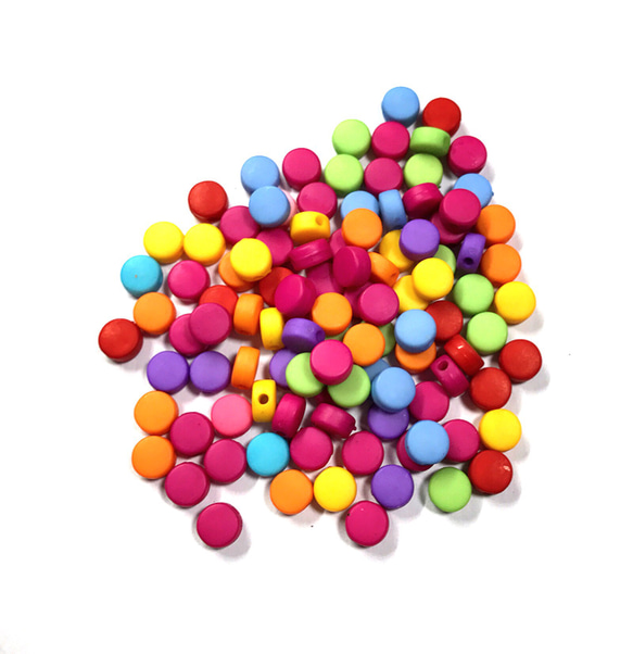 100個】ビビットカラーのラバービーズ サークル 8mm 両穴 ビーズ 資材