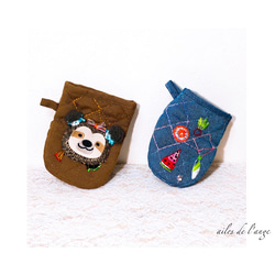 no.681 - embroidery ovenglove《brown》 5枚目の画像