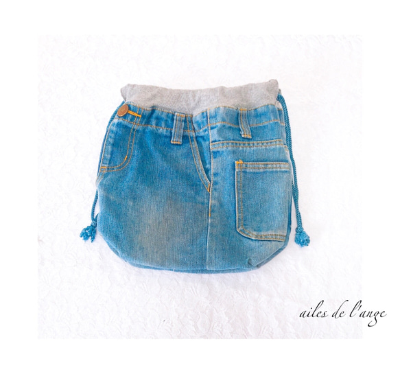 【SOLDOUT】no.744 - jeans remake 巾着bag 4枚目の画像