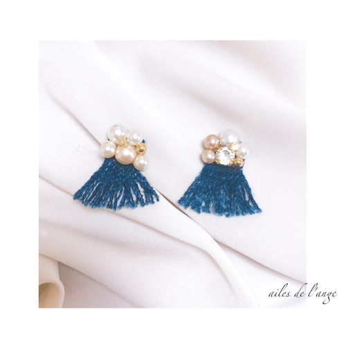 no.787 - denim remake tussel ＊ bijor ＊ pearl pi/ea