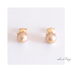 no.91 - コットンパール(beige)＊ゴールドハートピアス/イヤリング 2枚目の画像