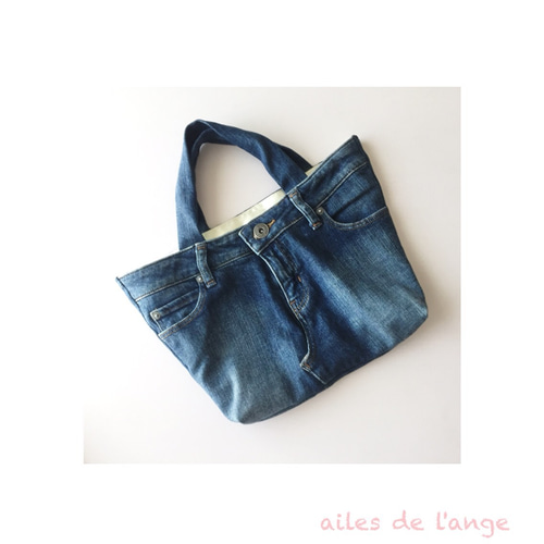 デニムリメイク☆トートバッグ L 1868【まんまるトートバッグ(L