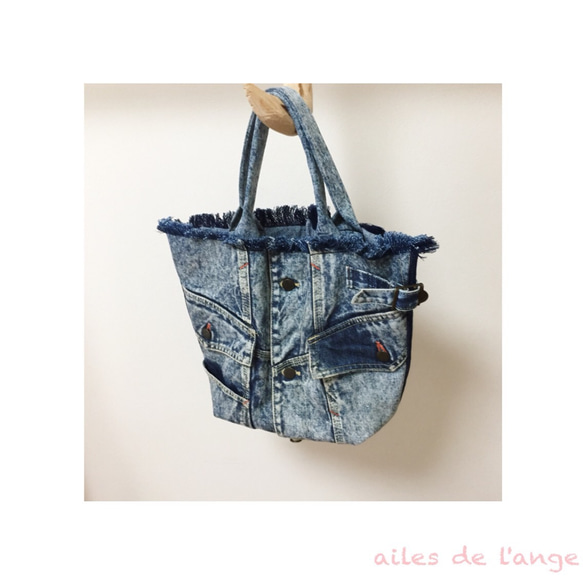 no.160 - Chemicalwash Denim Rimake トートバッグ 1枚目の画像