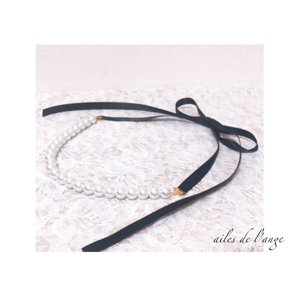 no.460 - pearl ＊ ribbon necklace 1枚目の画像