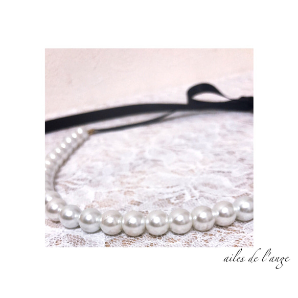 no.460 - pearl ＊ ribbon necklace 2枚目の画像