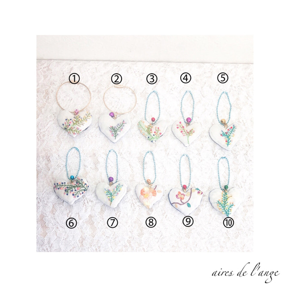 no.480 - flower embroidery ＊ heart charm④ 3枚目の画像