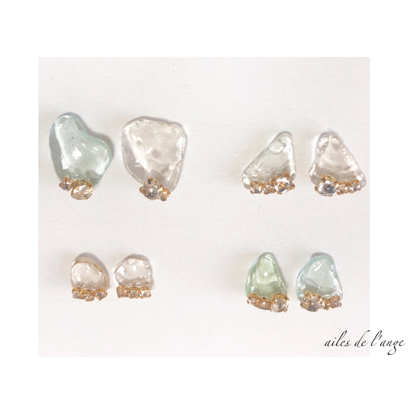 no.610 - seaglass ＊ rhinestone pi/ea《clear×blue》 4枚目の画像