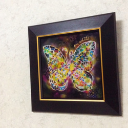 シルク染色画✼花蝶　黒系 2枚目の画像