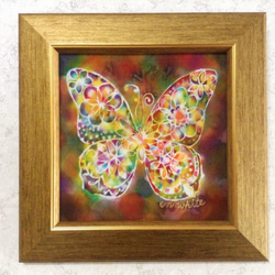 シルク染色画✼花蝶　ブラウン系 1枚目の画像