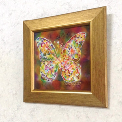シルク染色画✼花蝶　ブラウン系 2枚目の画像