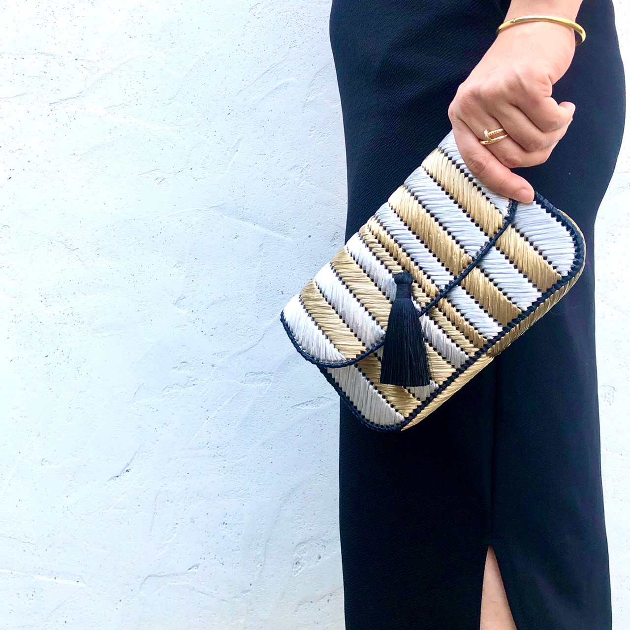 Creema特集掲載商品 ★エコアンダリヤクラッチバッグG×SIボーダー 4,264円