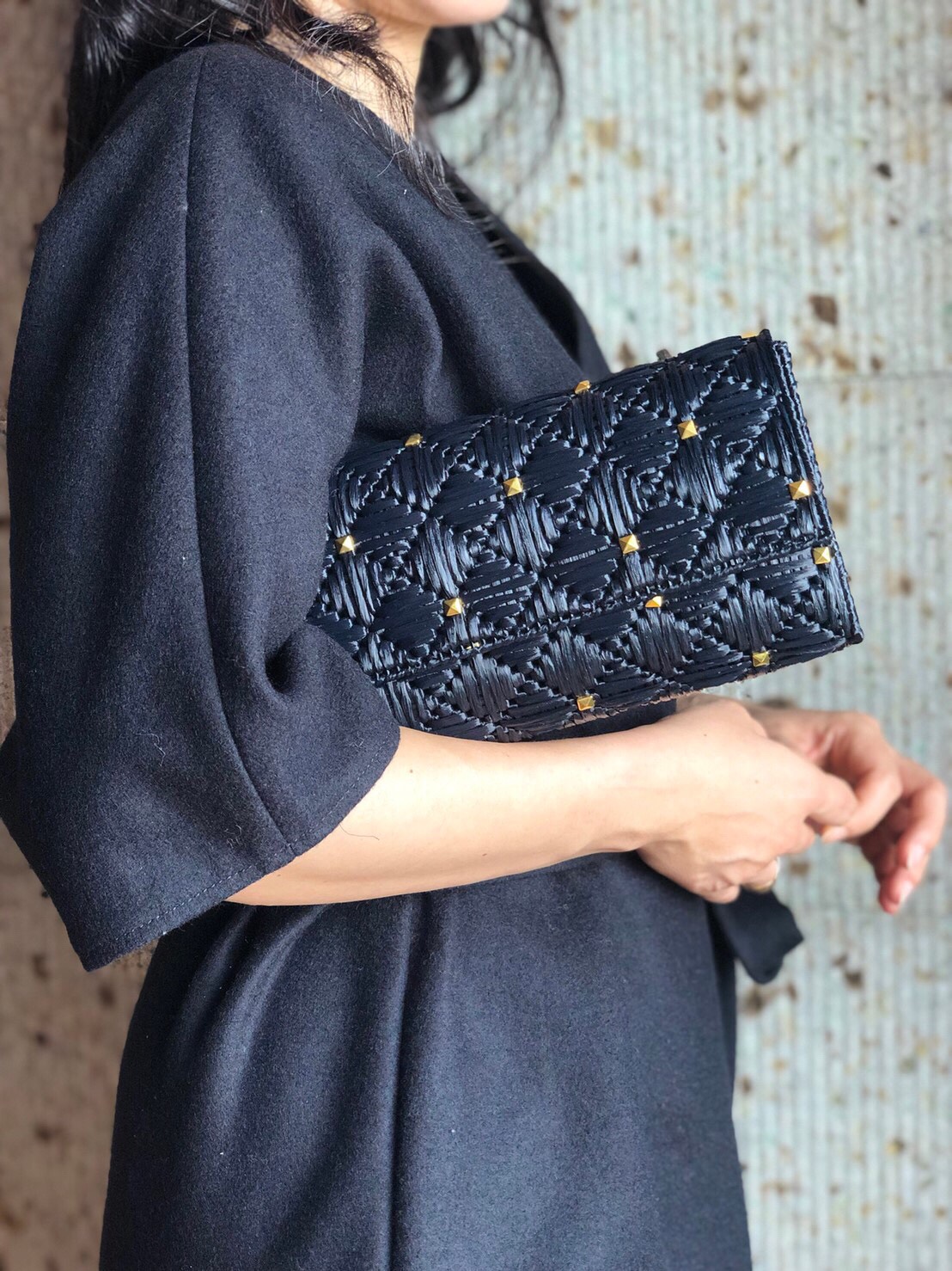 Creema特集掲載商品★入学卒業・結婚式・浴衣にもスタッズクラッチバックBLACK