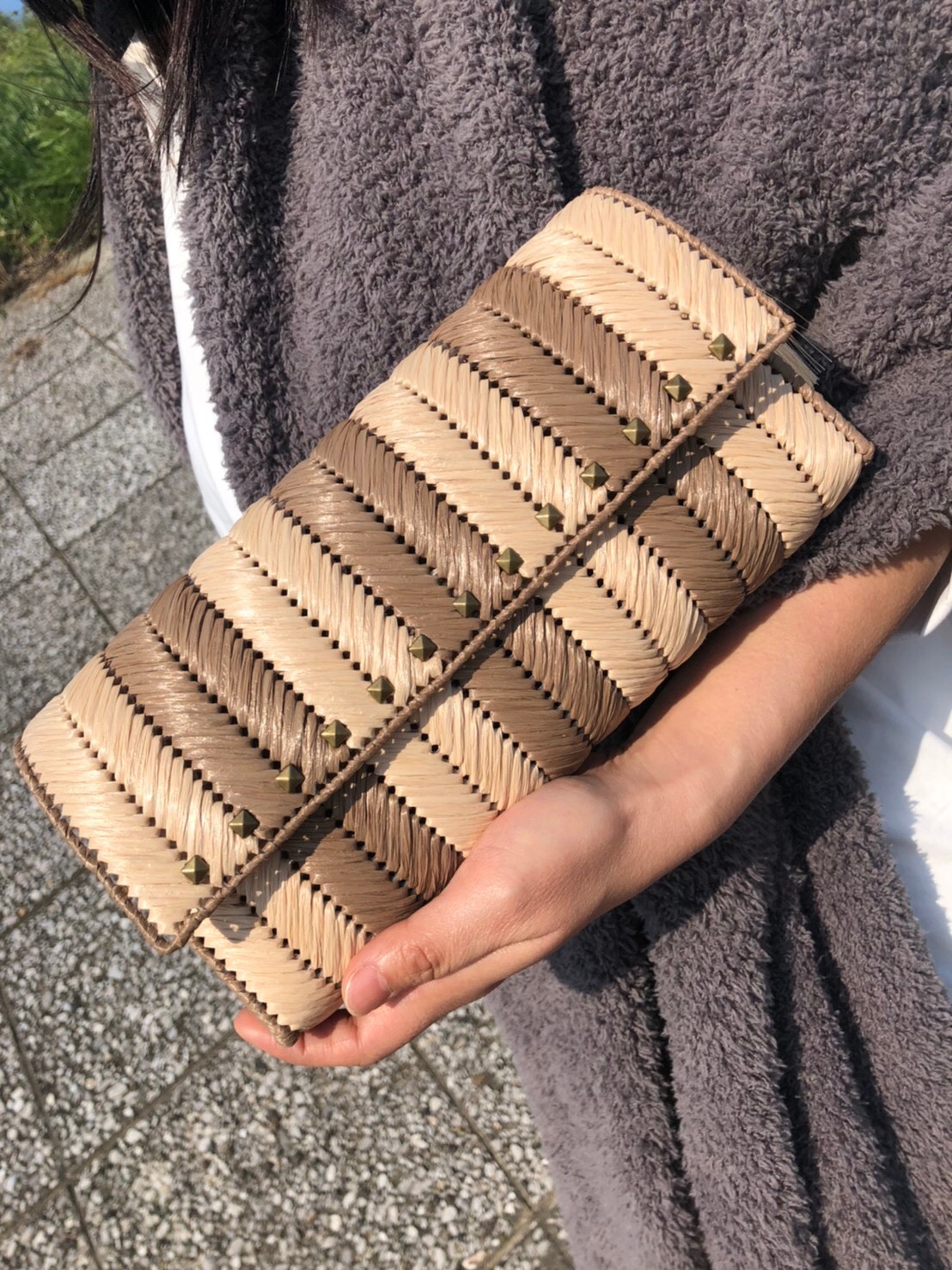 エコアンダリアクラッチバック ボーダーllatte