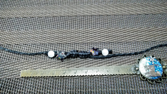 伸縮マスクチェーン黒　白色瑪瑙　星ミルフィオリ　マクラメ　四つ編み　ワックスコード 4枚目の画像