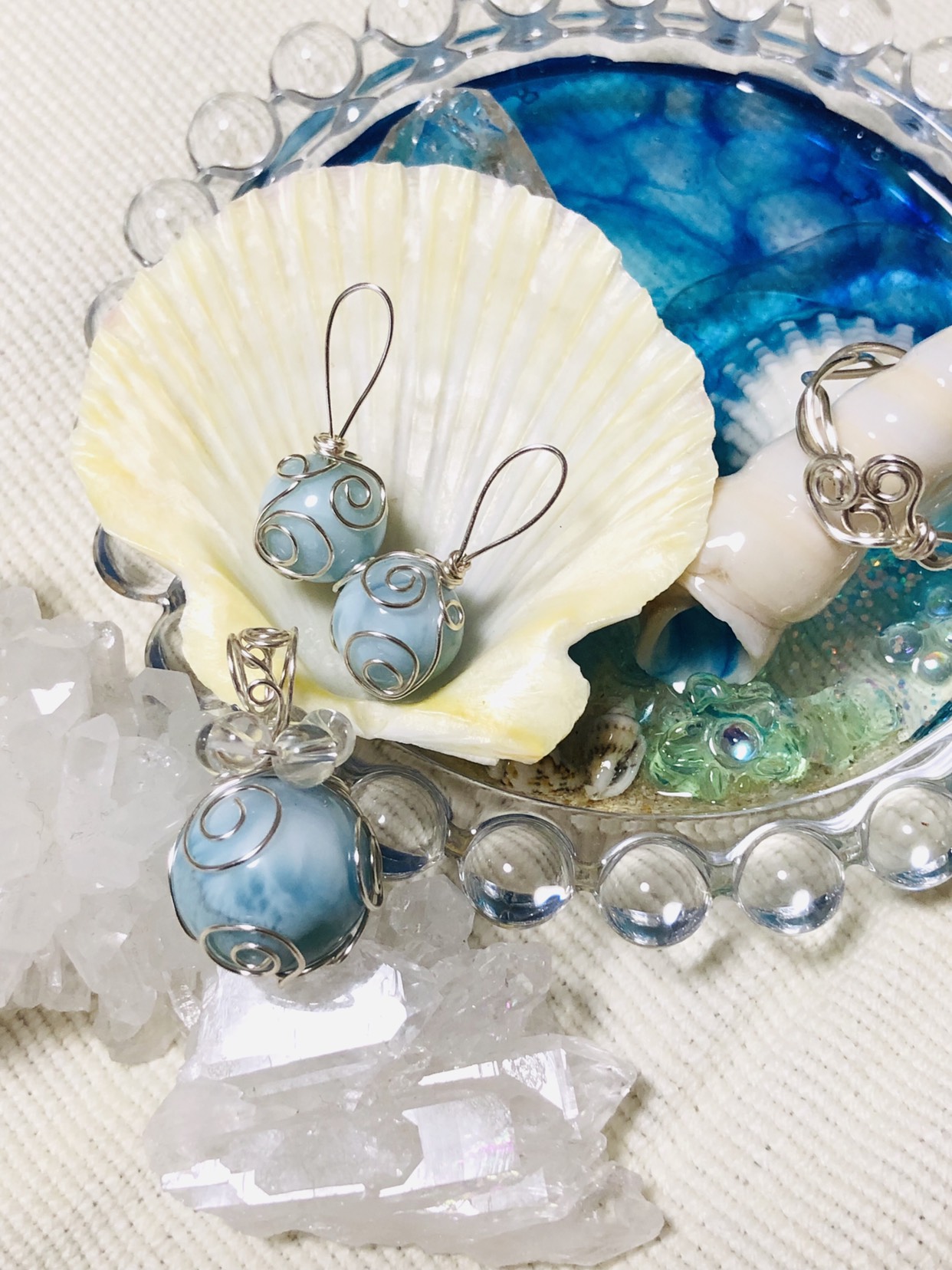 イヤリング ラリマー一粒ピアス／バーピアス 14Kgf／K14gf 天然石