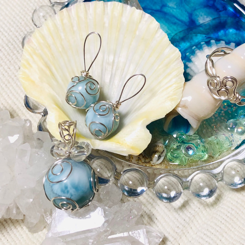 お値下げ中】爽やか系✴︎天然ラリマー ピアスorイヤリング&ペンダント