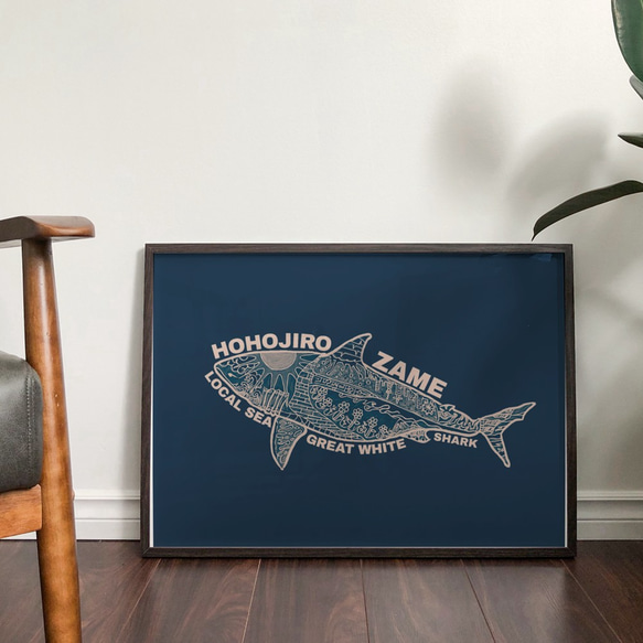 サメ　鮫　魚　自然　海　生き物　手書きデザイン　ポスター　kotobuki art0306 2枚目の画像