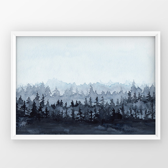 絵 水彩画  インテリア 絵画 インテリア 水彩画 額絵 青と緑の世界 トピアリー 絵画