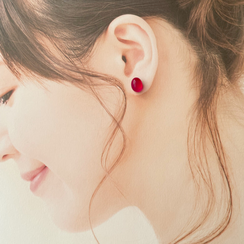 14kgf♢フューシャピンクカルセドニーのカボションピアス ピアス 