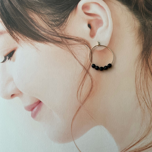 14kgf◇大人のフープピアス オニキス/ラブラドライト ピアス（フープ 