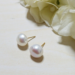 入学、卒業、卒園式に…【アウトレット品】lady pearl 大粒淡水パールの14kgf一粒ピアス 2枚目の画像