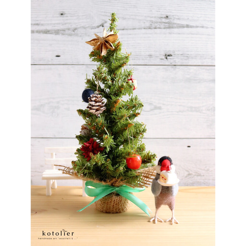 鳥さんとクリスマスツリーのセット 【羊毛フェルト鳥さん オカメインコ