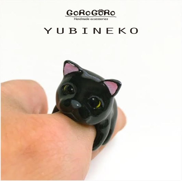 指猫リング・ストラップ　YUBINEKO(黒猫) 1枚目の画像